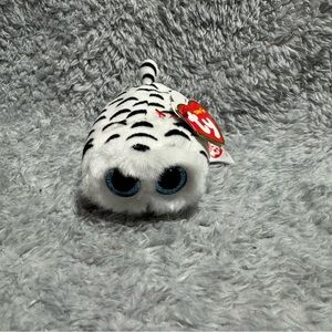 Ty Teeny Tys Nellie 4” Snowy Owl Plush Blue Glitter Eye Stackable Stuffed Animal